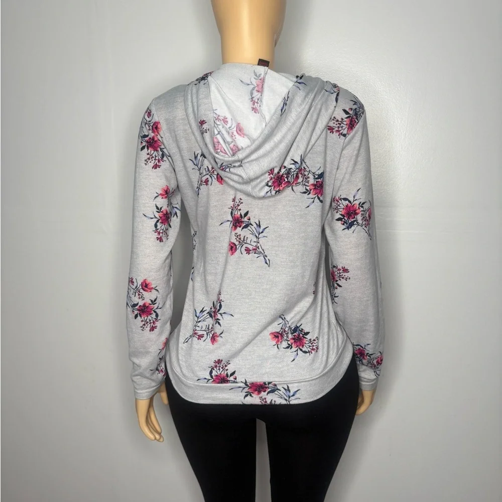 Floral Hooded Women's Top - Gray and Pink